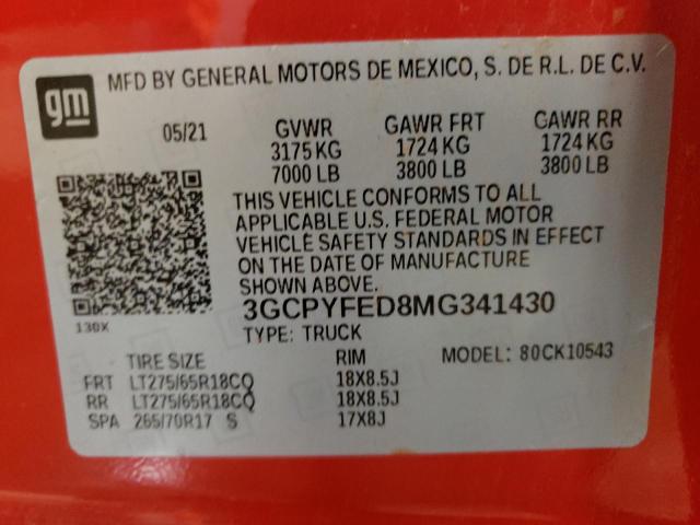 Photo 10 from auction – 2021 CHEVROLET SILVERADO with VIN 3GCPYFED8MG341430