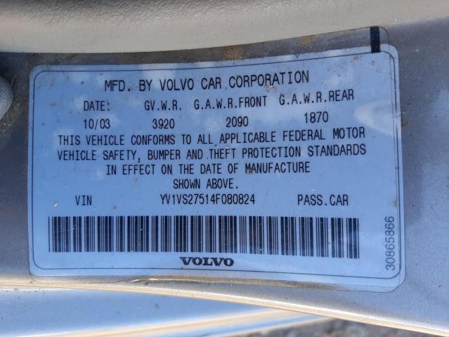 Photo 10 from auction – 2004 VOLVO S40 1.9T with VIN YV1VS27514F080824