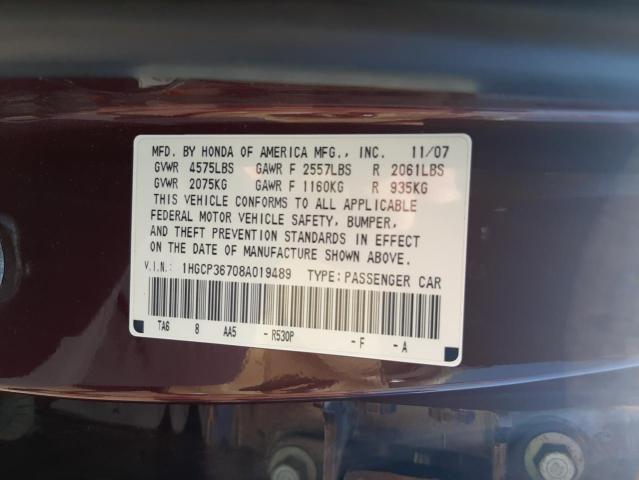 Photo 10 from auction – 2008 HONDA ACCORD EX with VIN 1HGCP36708A019489