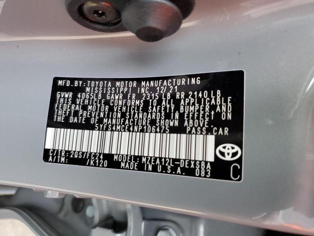 Photo 10 from auction – 2022 TOYOTA COROLLA with VIN 5YFS4MCE4NP106475