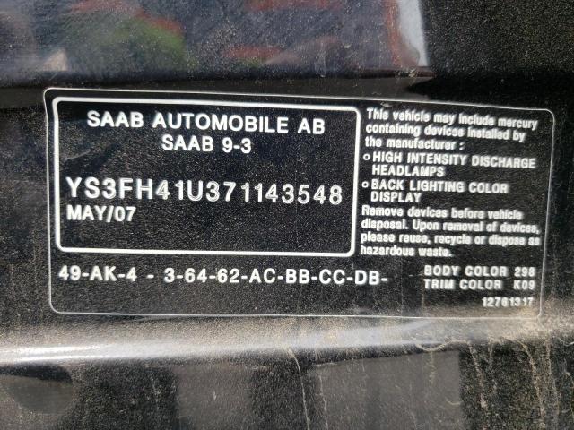 Photo 10 from auction – 2007 SAAB 9-3 AERO with VIN YS3FH41U371143548