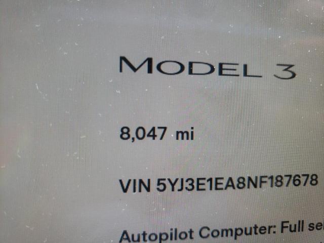 Photo 8 from auction – 2022 TESLA MODEL 3 with VIN 5YJ3E1EA8NF187678