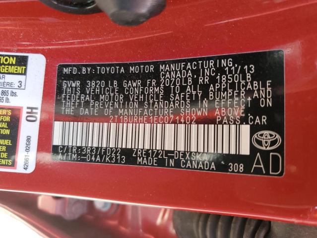 Photo 10 from auction – 2014 TOYOTA COROLLA L with VIN 2T1BURHE1EC071402