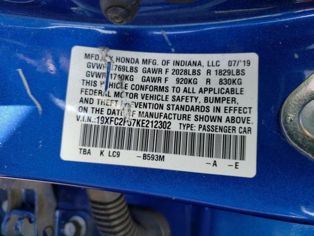 Photo 10 from auction – 2019 HONDA CIVIC LX with VIN 19XFC2F67KE212302