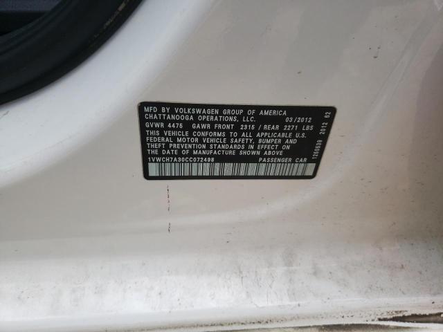 Photo 10 from auction – 2012 VOLKSWAGEN PASSAT SEL with VIN 1VWCH7A30CC072498