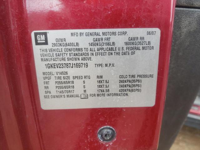 Photo 10 from auction – 2007 GMC ACADIA SLT with VIN 1GKEV23787J169719