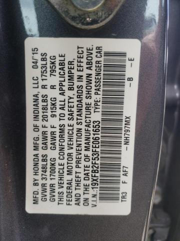Photo 10 from auction – 2015 HONDA CIVIC LX with VIN 19XFB2F53FE061653