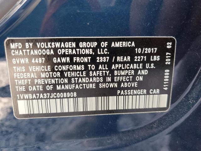 Photo 10 from auction – 2018 VOLKSWAGEN PASSAT SE with VIN 1VWBA7A37JC008908