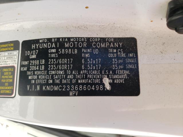 Photo 10 from auction – 2008 HYUNDAI ENTOURAGE with VIN KNDMC233686049819