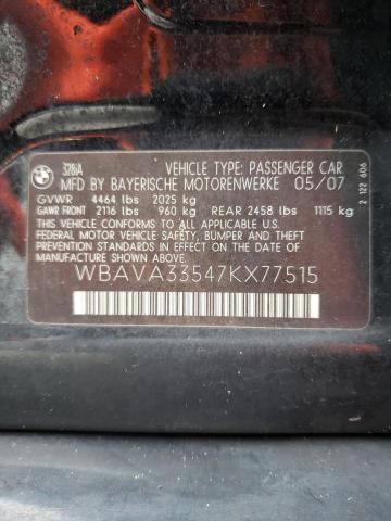 Photo 10 from auction – 2007 BMW 328 I with VIN WBAVA33547KX77515