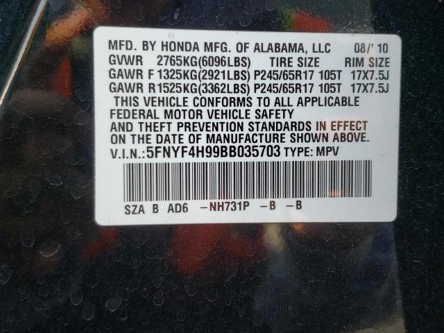 Photo 10 from auction – 2011 HONDA PILOT TOUR with VIN 5FNYF4H99BB035703