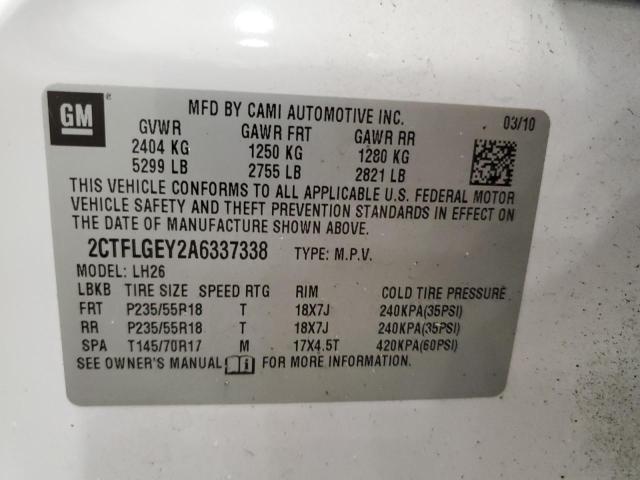 Photo 10 from auction – 2010 GMC TERRAIN SL with VIN 2CTFLGEY2A6337338