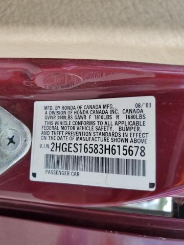 Photo 10 from auction – 2003 HONDA CIVIC LX with VIN 2HGES16583H615678