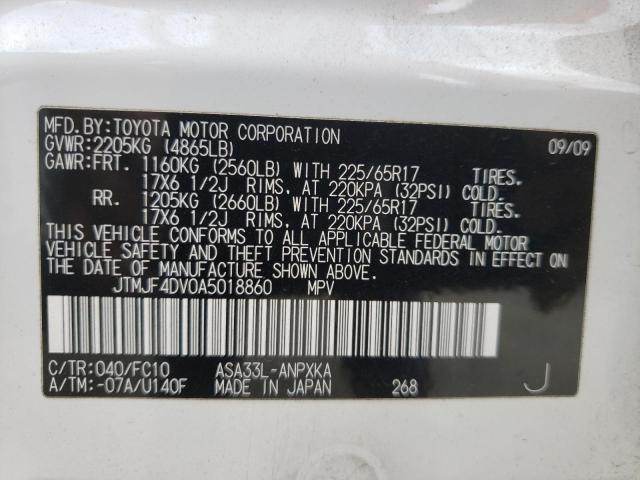 Photo 10 from auction – 2010 TOYOTA RAV4 with VIN JTMJF4DV0A5018860