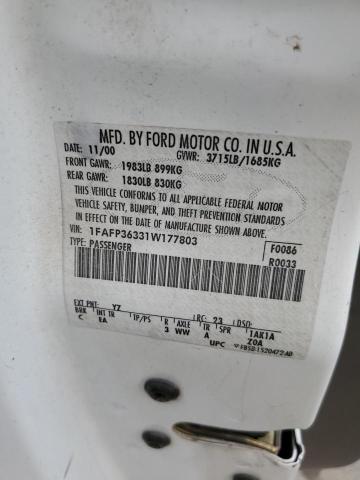 Photo 10 from auction – 2001 FORD FOCUS SE with VIN 1FAFP36331W177803