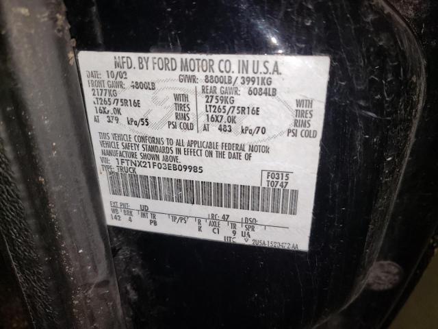 Photo 10 from auction – 2003 FORD F250 SUPER with VIN 1FTNX21F03EB09985