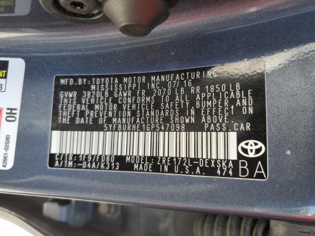 Photo 10 from auction – 2016 TOYOTA COROLLA L with VIN 5YFBURHE1GP547098