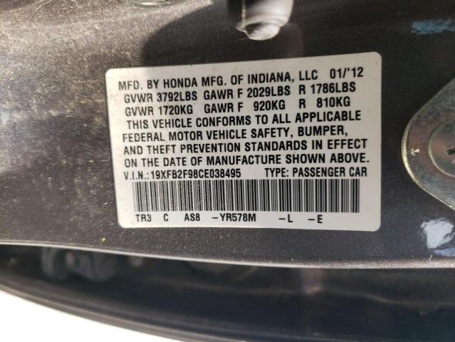 Photo 10 from auction – 2012 HONDA CIVIC EXL with VIN 19XFB2F98CE038495