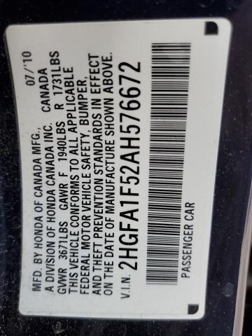 Photo 10 from auction – 2010 HONDA CIVIC LX with VIN 2HGFA1F52AH576672