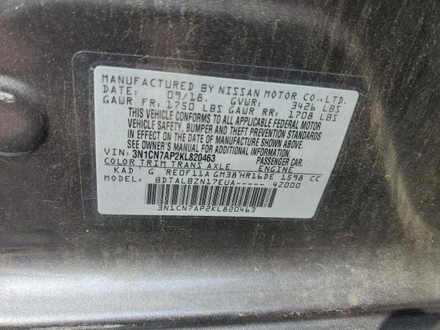 Photo 10 from auction – 2019 NISSAN VERSA S with VIN 3N1CN7AP2KL820463
