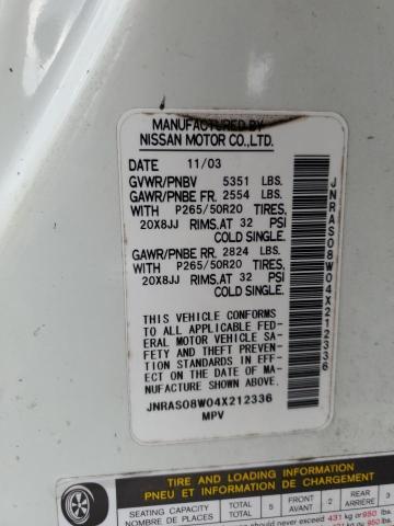 Photo 10 from auction – 2004 INFINITI FX35 with VIN JNRAS08W04X212336