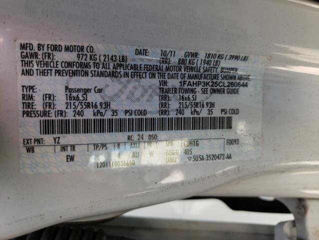 Photo 10 from auction – 2012 FORD FOCUS SE with VIN 1FAHP3K25CL260644