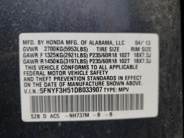 Photo 10 from auction – 2013 HONDA PILOT EXL with VIN 5FNYF3H51DB033907