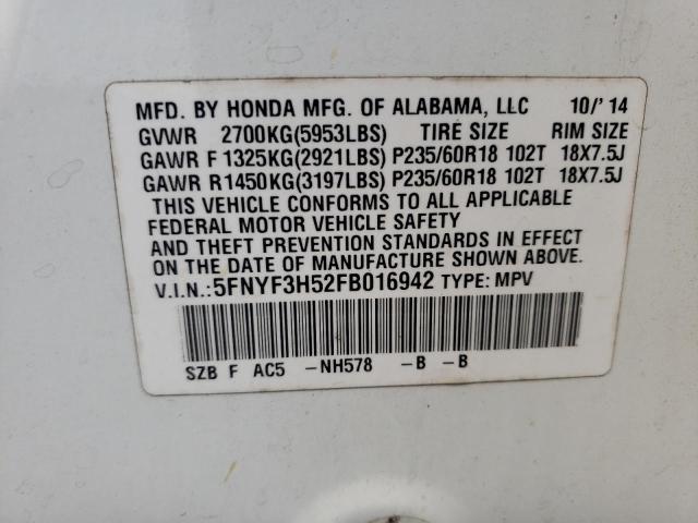 Photo 10 from auction – 2015 HONDA PILOT EXL with VIN 5FNYF3H52FB016942