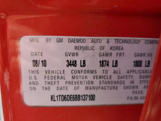 Photo 10 from auction – 2011 CHEVROLET AVEO LS with VIN KL1TD6DE6BB137100
