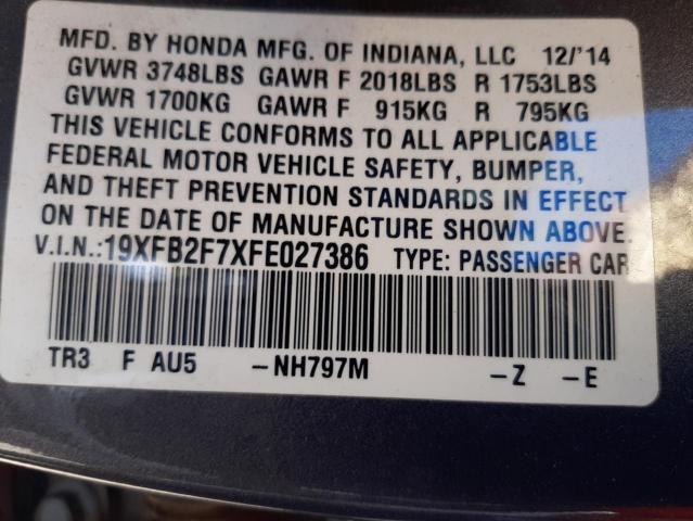 Photo 10 from auction – 2015 HONDA CIVIC with VIN 19XFB2F7XFE027386
