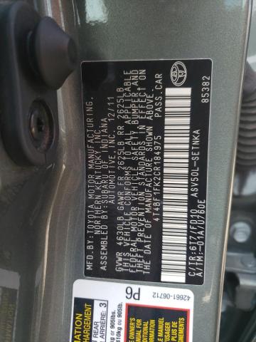 Фото 10 с аукциона – 2012 TOYOTA CAMRY BASE с VIN 4T4BF1FK2CR184975