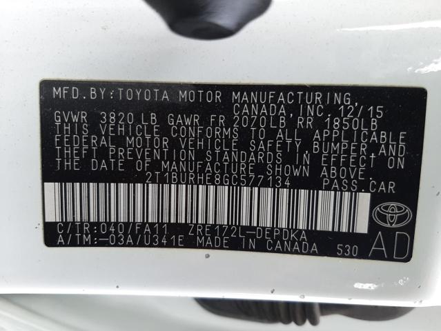 Photo 10 from auction – 2018 TOYOTA COROLLA L with VIN 2T1BURHE8GC577134