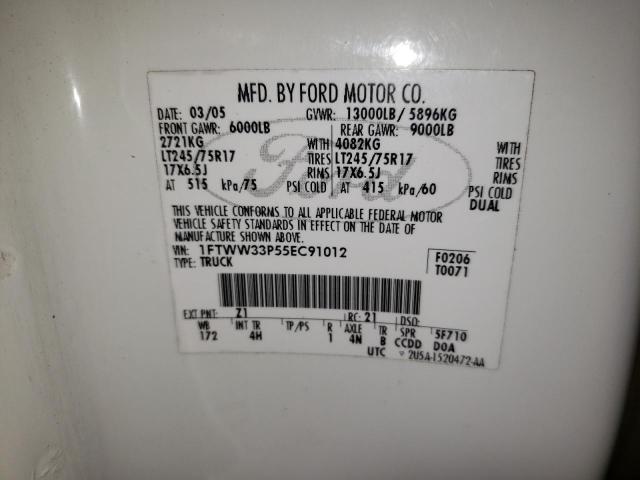 Photo 10 from auction – 2005 FORD F350 SUPER with VIN 1FTWW33P55EC91012