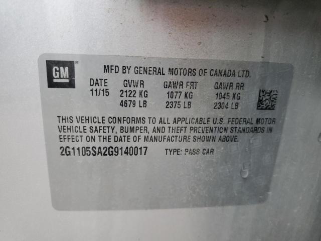 Photo 10 from auction – 2016 CHEVROLET IMPALA LT with VIN 2G1105SA2G9140017