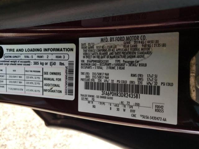 Photo 10 from auction – 2013 FORD FUSION SE with VIN 3FA6P0HR3DR243581