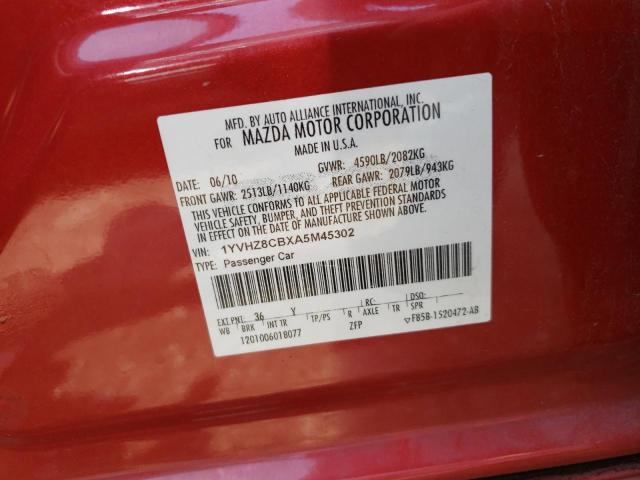 Photo 10 from auction – 2010 MAZDA 6 S with VIN 1YVHZ8CBXA5M45302