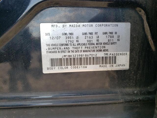 Photo 10 from auction – 2008 MAZDA 3 S with VIN JM1BK323981867012