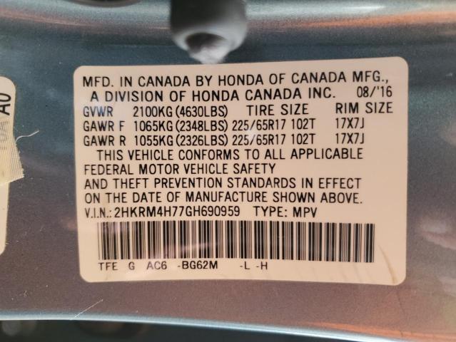 Photo 10 from auction – 2016 HONDA CRV 4X4 with VIN 2HKRM4H77GH690959
