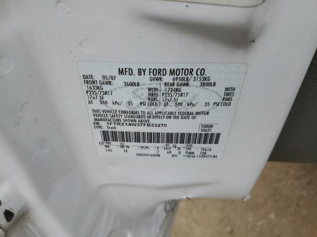 Photo 10 from auction – 2007 FORD F150 with VIN 1FTRX14W37FB33270