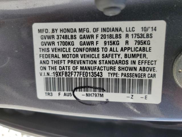 Photo 10 from auction – 2015 HONDA CIVIC SE with VIN 19XFB2F77FE013543
