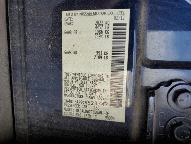 Photo 10 from auction – 2012 NISSAN ALTIMA SR with VIN 1N4BL2AP9CN523747