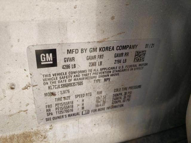 Photo 10 from auction – 2021 CHEVROLET TRAX 1LT with VIN KL7CJLSB6MB357605