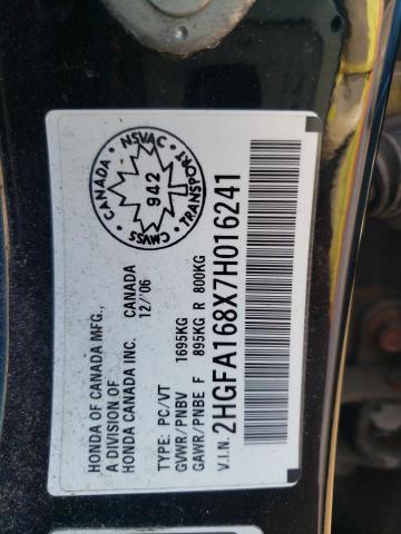 Photo 10 from auction – 2007 HONDA CIVIC EX with VIN 2HGFA168X7H016241