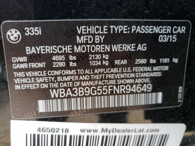 Photo 10 from auction – 2015 BMW 335 XI with VIN WBA3B9G55FNR94649