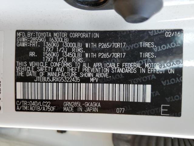 Photo 10 from auction – 2016 TOYOTA 4RUNNER SR with VIN JTEBU5JRXG5322435