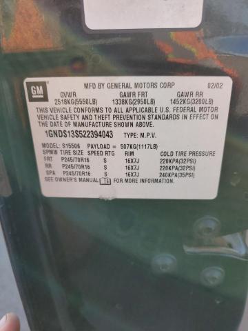 Photo 10 from auction – 2002 CHEVROLET TRAILBLAZE with VIN 1GNDS13S522394043