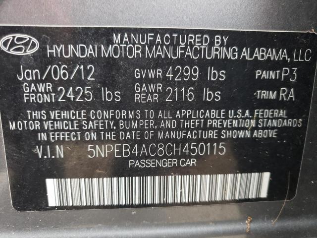 Photo 10 from auction – 2012 HYUNDAI SONATA GLS with VIN 5NPEB4AC8CH450115