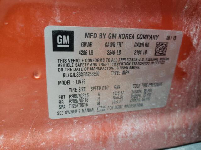 Photo 10 from auction – 2015 CHEVROLET TRAX 1LT with VIN KL7CJLSBXFB233890