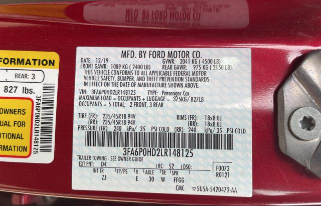 Photo 10 from auction – 2020 FORD FUSION SE with VIN 3FA6P0HD2LR148125