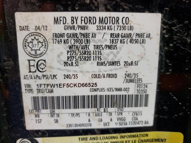Photo 10 from auction – 2012 FORD F150 SUPER with VIN 1FTFW1EF5CKD66525